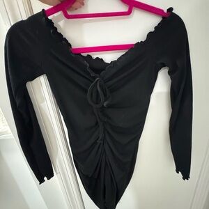 Boohoo Black Ruched Long Sleeve Bodysuit